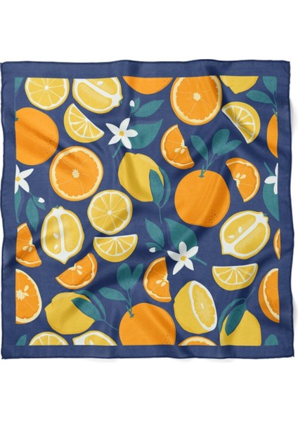 Lacivert Zemin Narenciye Desenli Fular modelleri