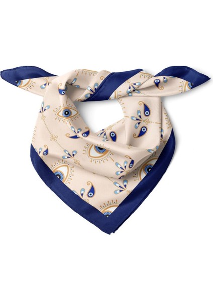 Lacivert Kenarlı Mavi Göz Desenli Fular