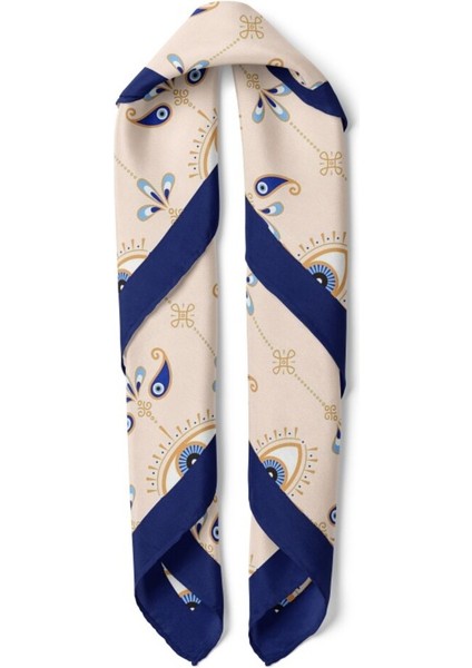 Lacivert Kenarlı Mavi Göz Desenli Fular fiyatları