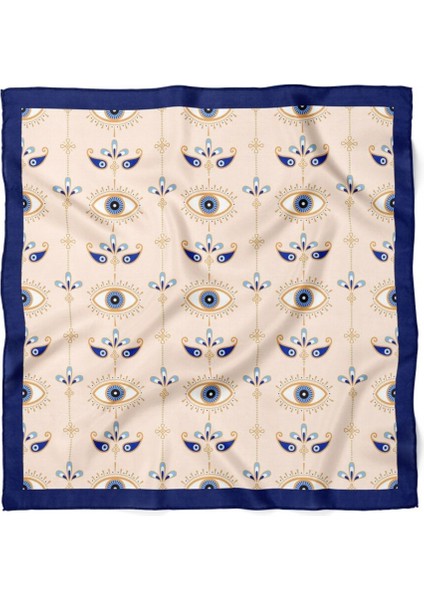 Lacivert Kenarlı Mavi Göz Desenli Fular modelleri