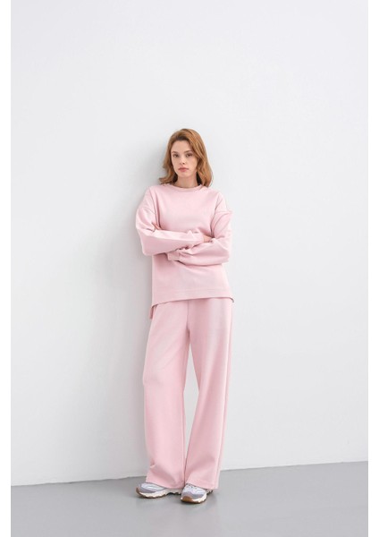 Pembe Kadın Oversize Pike Dokulu Bol Paça Alt-Üst Takım modelleri