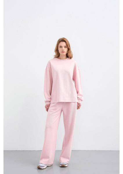 Pembe Kadın Oversize Pike Dokulu Bol Paça Alt-Üst Takım fırsatları