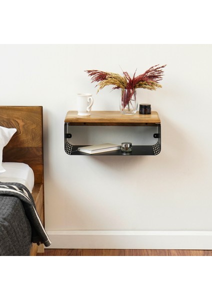 Ceviz Üstü Yüzer Metal ve Ahşap Organizer Komodin, Modern Yatak Odası Dekoru modelleri