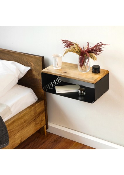 Ceviz Üstü Yüzer Metal ve Ahşap Organizer Komodin, Modern Yatak Odası Dekoru fırsatları