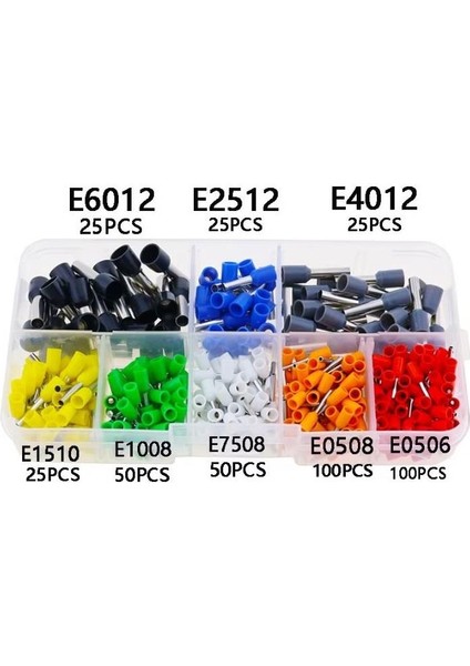 Hatfon 400 Adet Izoleli Kablo Pabucu Yüksük Seti 0,5MM²-6,00MM² 8 Çeşit Şeffaf Çantada fırsatları