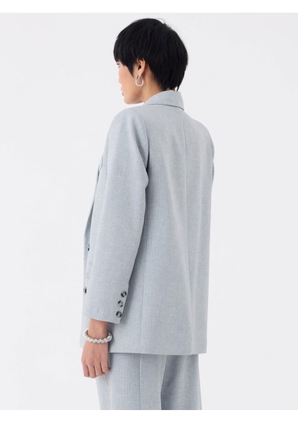 Oversize Kruvaze Kesim Ince Çizgili Ceket - Gri modelleri