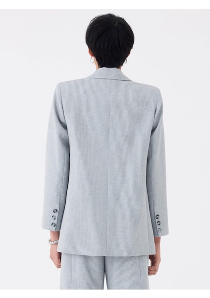 Oversize Kruvaze Kesim Ince Çizgili Ceket - Gri fırsatları