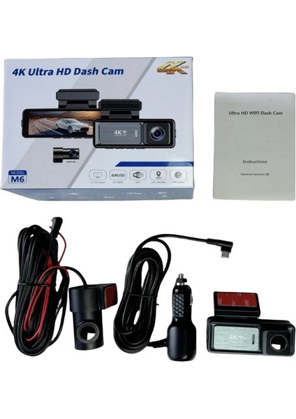 M6 Araç Içi Dikiz Dashcam 2 Kameralı Gps Wifi 4K Araba Kamerası modelleri