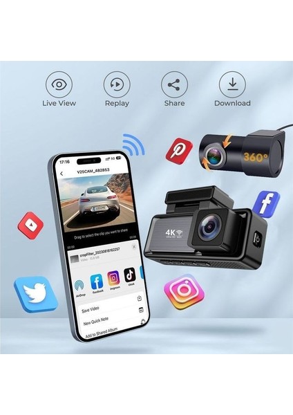 M6 Araç Içi Dikiz Dashcam 2 Kameralı Gps Wifi 4K Araba Kamerası indirimleri