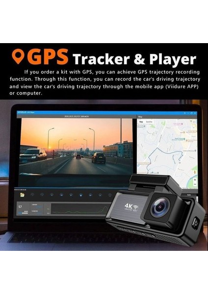 M6 Araç Içi Dikiz Dashcam 2 Kameralı Gps Wifi 4K Araba Kamerası