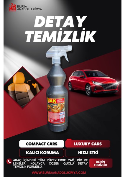 Araç Içi Detaylı Temizlik Sıvısı (Pro) 1 L – Koltuk, Döşeme, Torpido & Plastik Panel Temizleyici
