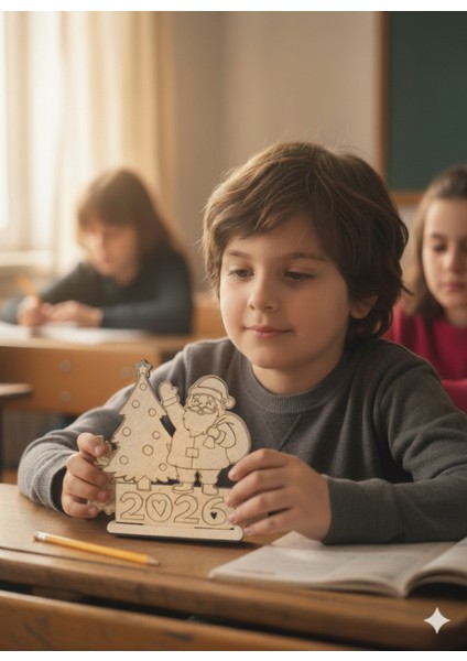 Ahşap Noel Baba ve Çam Ağacı Figürleri, Boyama Etkinliği Seti, Eğlenceli ve Yaratıcı Vakit.