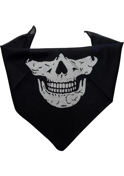 Siyah Kuru Kafa Baskılı Unisex Bandana