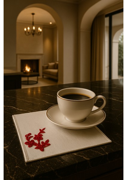 El Emeği Premium Kahve Sunum Altlığı – Nakışlı Şık Sunumluk,yılbaşı Hediyelik Özel Ürün