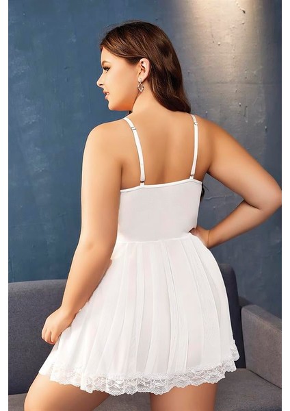 Arias Closet Büyük Beden Beyaz Dantel Işlemeli Ince Askılı Gecelik modelleri