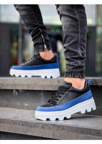 KB-056 Kuback Siyah Mavi Detaylı Beyaz Yüksek Taban Günlük Spor Ayakkabı modelleri