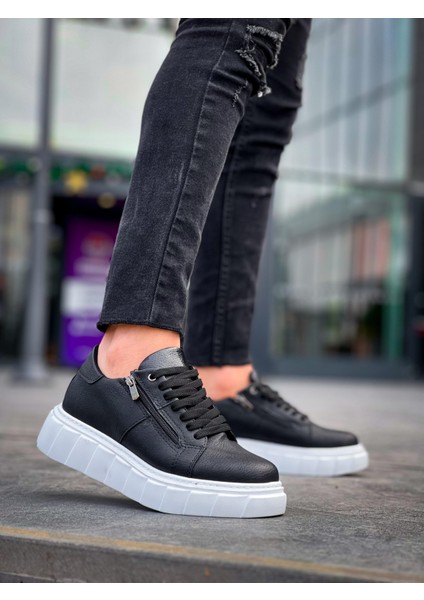 KB-X155 Kuback Siyah Cilt Detaylı Beyaz Yüksek Taban Günlük Spor Ayakkabı modelleri
