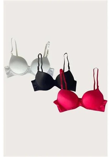 Arias Closet Beyaz-Siyah-Kırmızı 3'lü Mikro Kumaş Push Up Dolgulu Balenli Günlük Destekli Sütyen