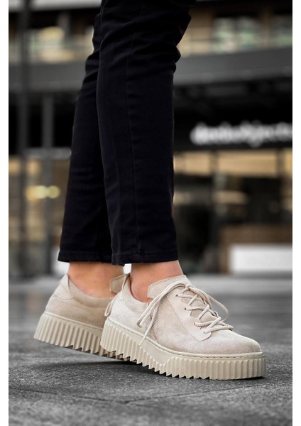 KB-X502 Kuback Bej Süet Yüksek Bej Taban Bağcık Detaylı Lastikli Günlük Erkek Ayakkabı indirimleri