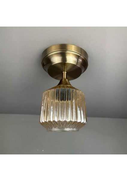 Jerno Cam Bal Rengi Tekli Kalın Piramit Başlık Retro Salon Aydınlatma