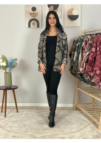 Kadın Tek Cepli Desenli Kalın Oduncu Ceket Gömlek (Kahve) Standar fiyatları