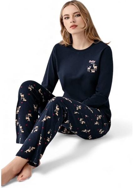 %100 Pamuk Geyik Desen Bayan Pijama Takım modelleri
