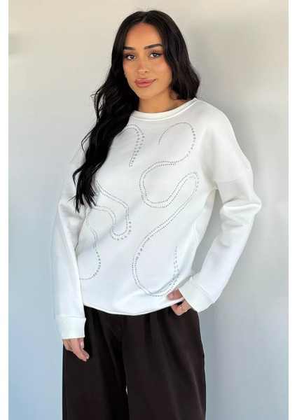 Kadın Taşlı Bisiklet Yaka Şardonlu Sweatshirt P-00019311 fiyatları
