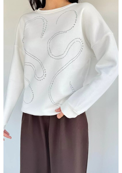 Kadın Taşlı Bisiklet Yaka Şardonlu Sweatshirt P-00019311 modelleri