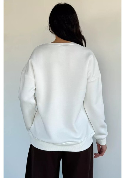 Kadın Taşlı Bisiklet Yaka Şardonlu Sweatshirt P-00019311 fırsatları