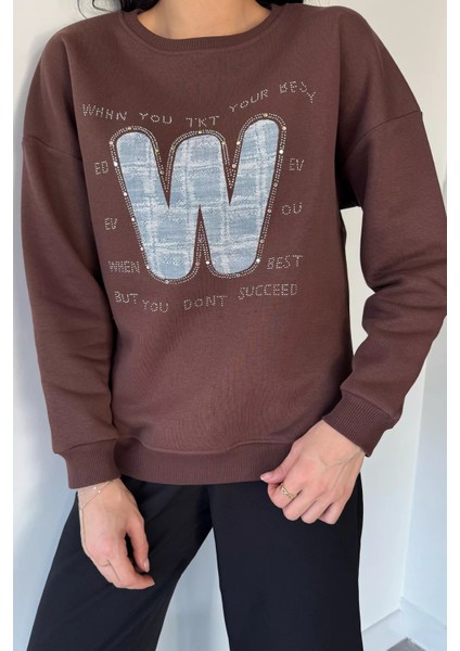 Kadın Bisiklet Yaka Taş Işlemeli Şardonlu Sweatshirt P-00019308 modelleri