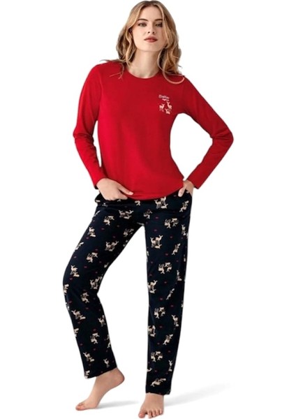 %100 Pamuk Geyik Desen Bayan Pijama Takım