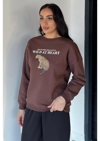Kadın Bisiklet Yaka Baskılı Şardonlu Sweatshirt P-00019310 fiyatları