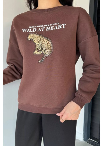 Kadın Bisiklet Yaka Baskılı Şardonlu Sweatshirt P-00019310 modelleri