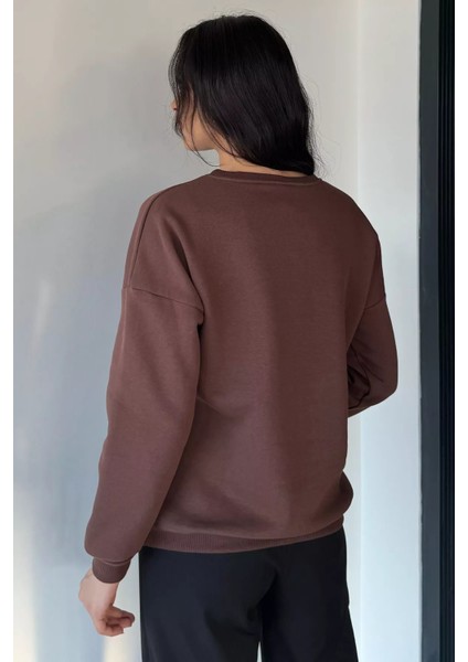 Kadın Bisiklet Yaka Baskılı Şardonlu Sweatshirt P-00019310 fırsatları