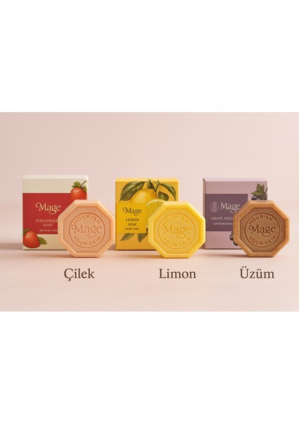 3' Lü Doğal Güzellik Sabun Seti "çilek - Limon- Üzüm"