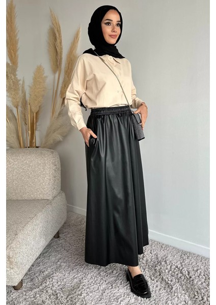 Bel Lastikli Cepli Deri Tesettür Etek P-00019336 fiyatları