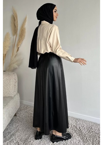 Bel Lastikli Cepli Deri Tesettür Etek P-00019336 modelleri