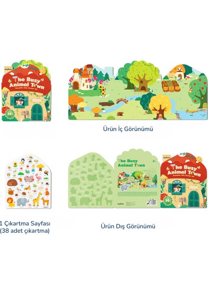 Yeniden Kullanılabilir Jel Çıkartma Seti - Hareketli Hayvan Kasabası