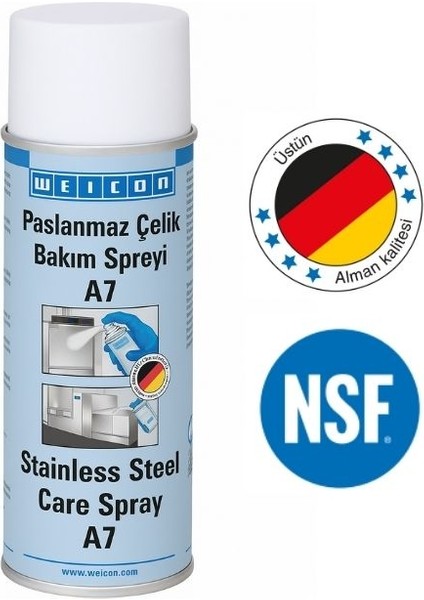 Paslanmaz Çelik Bakım Spreyi A7, Nsf Onaylı Gıda Sektörü