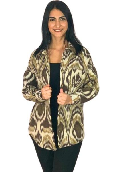 Kadın Tek Cepli Desenli Kalın Oduncu Ceket Gömlek (Hardal-Haki) S fiyatları