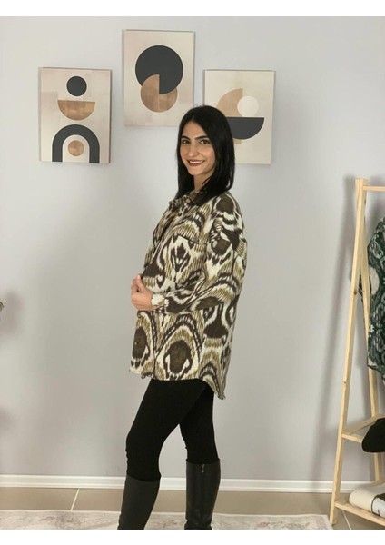 Kadın Tek Cepli Desenli Kalın Oduncu Ceket Gömlek (Hardal-Haki) S modelleri