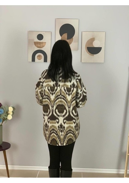 Kadın Tek Cepli Desenli Kalın Oduncu Ceket Gömlek (Hardal-Haki) S indirimleri