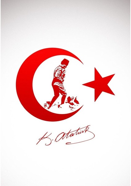 Kırmızı Ay Yıldız Bayrak ve Atatürk Imzalı Kanvas Tablo fiyatları