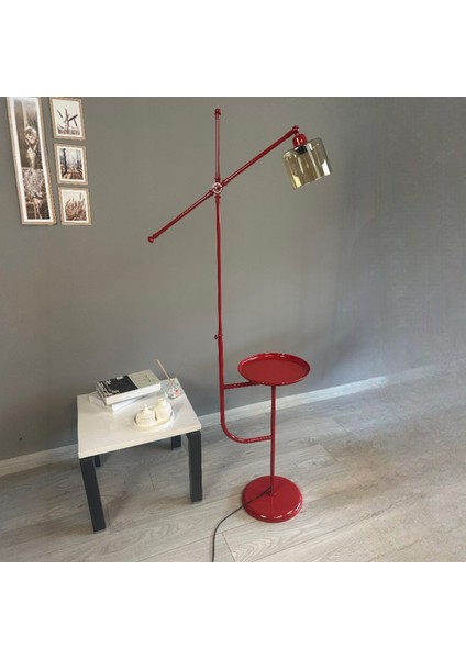 Lille Kırmızı Gövde Bal Rengi Cam Lambader Tepsili Makas Gövde Modern Metal Zemin Lambası