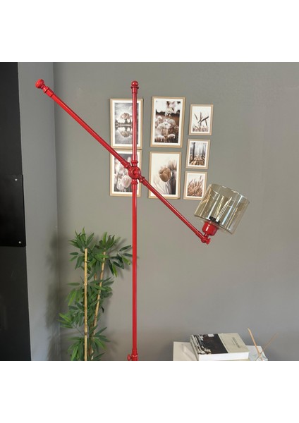 Lille Kırmızı Gövde Bal Rengi Cam Lambader Tepsili Makas Gövde Modern Metal Zemin Lambası fiyatları