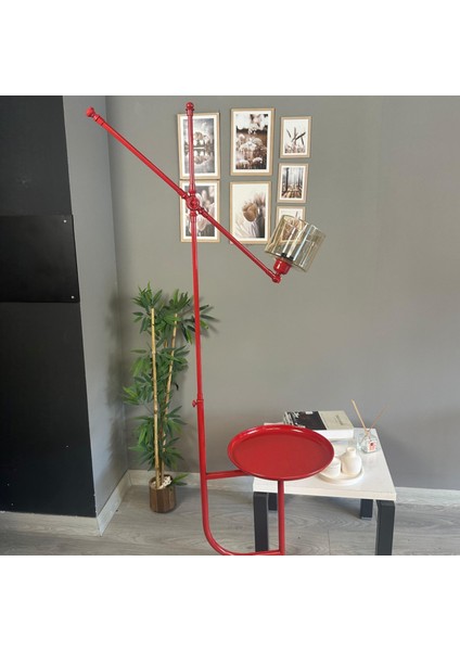 Lille Kırmızı Gövde Bal Rengi Cam Lambader Tepsili Makas Gövde Modern Metal Zemin Lambası fırsatları