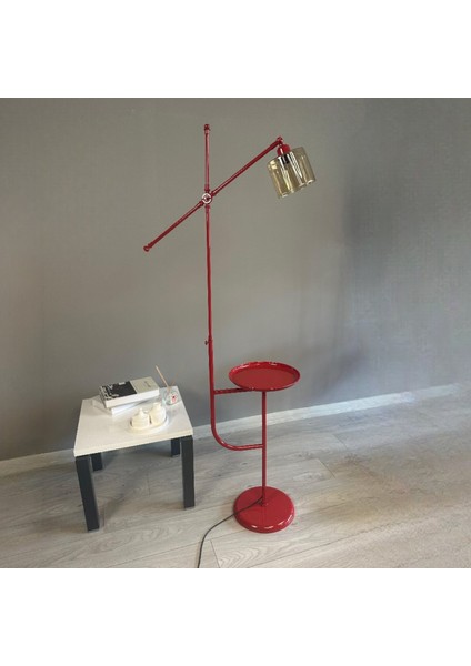 Lille Kırmızı Gövde Bal Rengi Cam Lambader Tepsili Makas Gövde Modern Metal Zemin Lambası indirimleri