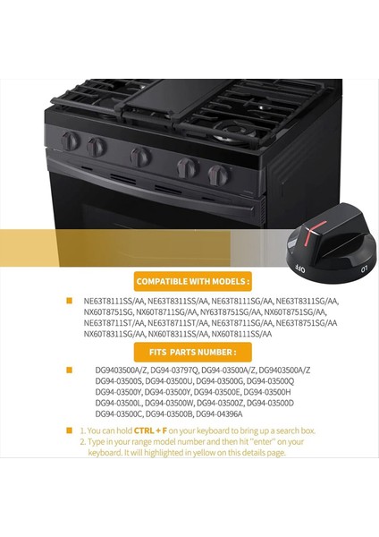 DG94-03500A/Z Ocak Düğmesi, NX60T811SS Için Ocak Parçaları Brülör Düğmesi (Yurt Dışından) indirimleri