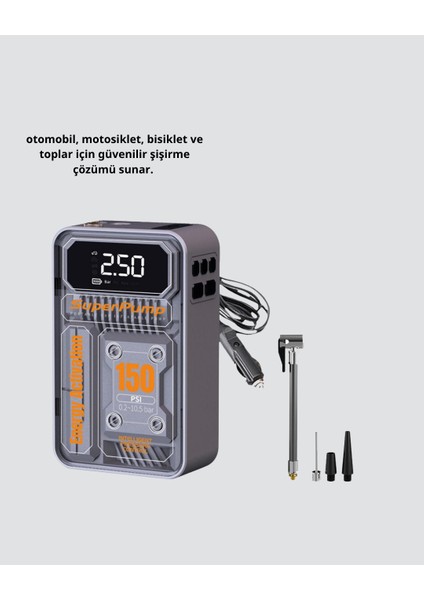 Şarjlı Kablosuz Hava Pompası – 150 Psı Basınç LED Ekran ve 6000MAH Batarya - FEİ3115-8295 modelleri