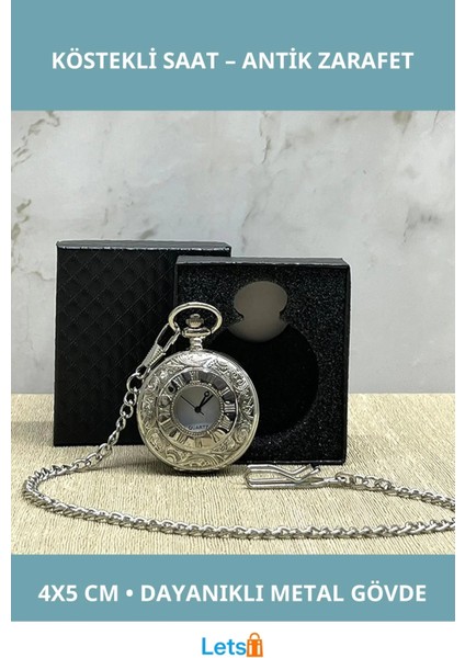 Özel Kutulu Antik Köstekli Saat Klasik Tasarım 4x5 cm Metal Gövde